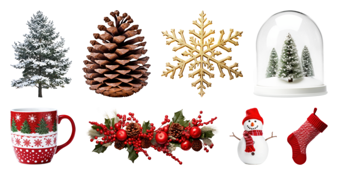 PNG Festive winter holiday decorations, element set on transparent background - Powered by Adobe