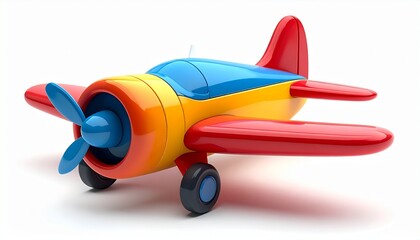 3d icon red vintage plastic toy airplane isolated on white with propeller and wing for aviation flight and travel illustration
