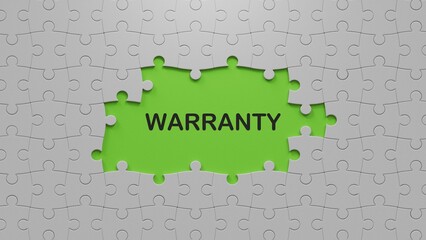 puzzle pieces with missing pieces with text WARRANTY. financial market. financing.close up of puzzle pieces with missing pieces,Business Concept.3D rendering.