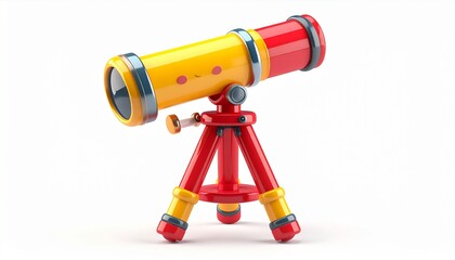 3d Red metal telescope equipment on an isolated white tripod object