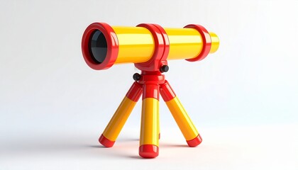3d icon of optical telescope equipment on a metal tripod stand, isolated for photography and astronomy science