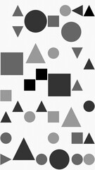 Geometric Abstraction in Grayscale: A dynamic composition of geometric shapes in varying shades of gray, artfully arranged to create a visually engaging and modern aesthetic.