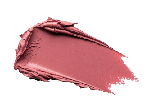Closeup swatch of rich dusty rose matte lipstick texture smear isolated on transparent background for beauty product advertisement