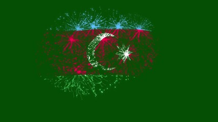 Azerbaijan Flag Fireworks Animation – Celebration Firework FX in Flag Shape, Azerbaijan National Day Wedding Festival Effect, Flag Sparkle Burst Isolated on Green Screen