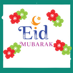 Eid Mubarak Flower Frame Crescent Moon Greeting Card