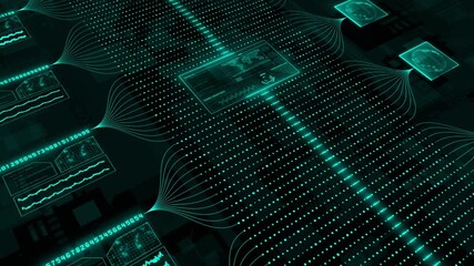 Cyan color hi tech HUD animation binary code big data transfer matrix design dark technology background - Powered by Adobe