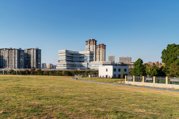 spring park and modern city