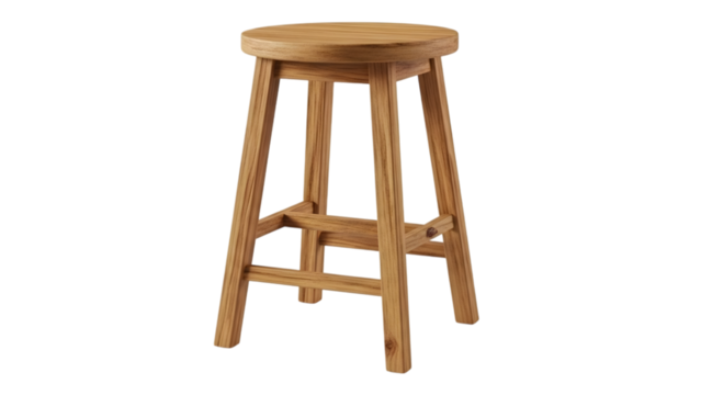 Wooden bar stool with round seat isolated on transparent background