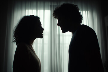 Silhouette of a couple in a tense face-to-face confrontation by a window.

Symbolism: Represents Conflict, Relationship Issues, Emotional Turmoil, and Private Drama.