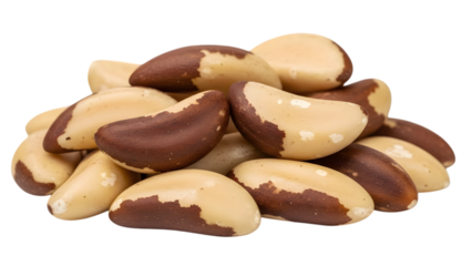 Pile of brazil nuts close up isolated on transparent background