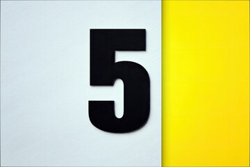A black number 5 is centered on a white textured background, with a bright yellow background on the right side.