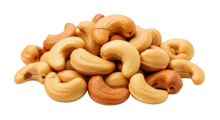Pile of Golden Roasted Cashew Nuts Product Shot isolated PNG with Transparent Background