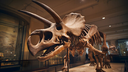 Massive Triceratops Dinosaur Skeleton Displayed In Museum Hall