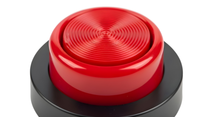 Red Panic Button with Brushed Metallic Texture isolated PNG with Transparent Background