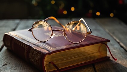 Vintage stack of old books and reading glasses on a wooden table, symbolizing knowledge, study, and literature
