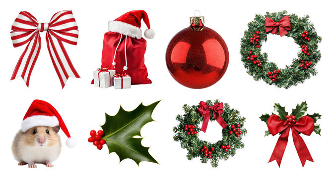 PNG Festive holiday decorations collection, element set on transparent background - Powered by Adobe