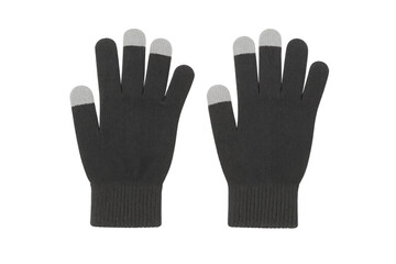 Obraz premium Pair of black knit touchscreen gloves providing warmth and connectivity for smart device interaction, transparent background