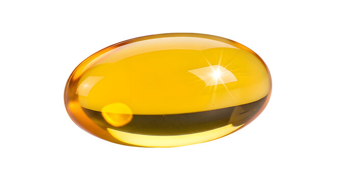 Amber Yellow Gel Oil Capsule Supplement with Bright Reflection isolated PNG with Transparent Background