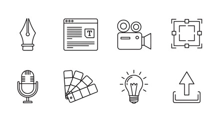 Collection of Graphic Design and Creative Icons Featuring a Pen Tool Website Video Camera Microphone and More