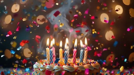 Celebratory Birthday Cake with Candles and Confetti