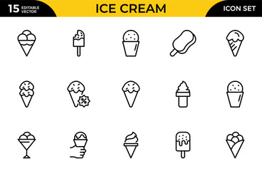 Ice Cream Line Icons Set. For Mobile and Web. Contains such icons as Ice Cream, Cone, Summer, Vanilla Ice Cream. Thin outline icons pack. Vector illustration