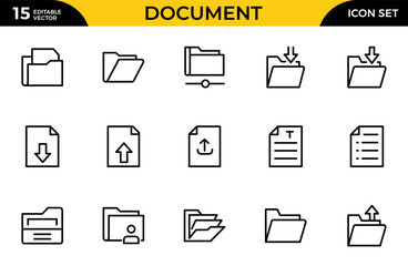Document Line Icon Set. Contains such icons as File, Folder, Download, Archive, Clipboard. Thin outline icons pack. Vector illustration