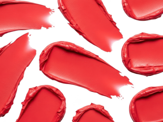 Vibrant red lipstick swatches texture sample smear isolated on transparent background