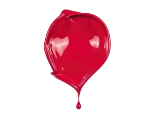 Vibrant red paint stroke shaped like a heart or drop, glossy texture, isolated on transparent background for cosmetic or art concept