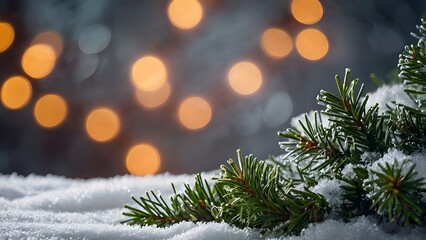 christmas background with christmas tree,Evergreen Garland and Snow Glow