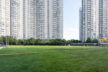 Obraz premium city park with modern building background in shanghai