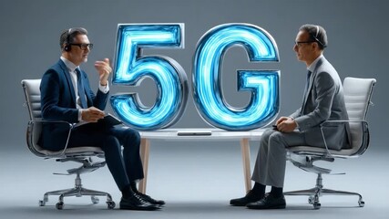 5G Technology Innovation: Professionals engage in discussions surrounding the cutting-edge 5G technology, symbolizing innovation and the future of connectivity. - Powered by Adobe