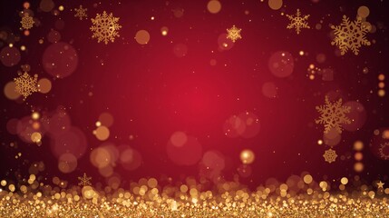 Polished golden snowflake rendering set upon lively red canvas paired with radiant glitter christmas backdrop template background wallpaper card design