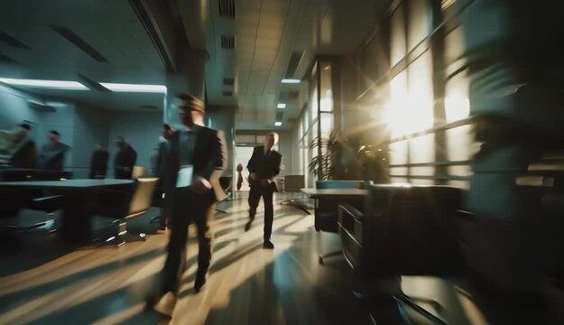 Corporate Rush Business People in Motion Blur Office