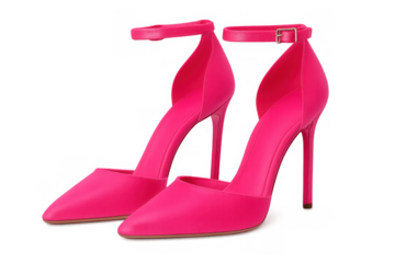 Pink high heels with pointed toe and ankle strap, representing elegance, fashion, and luxury, transparent background