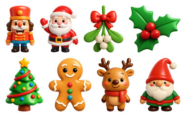 Fototapeta premium PNG Festive Christmas cartoon characters collection, element set on transparent background