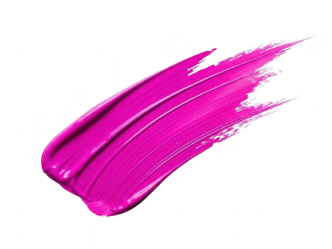 Vibrant magenta pink lipstick or cosmetic paint brush stroke swatch smear isolated on transparent background