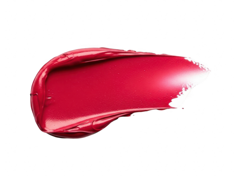 Vibrant red lipstick smear swatch texture isolated on transparent background for cosmetic beauty product advertising and makeup design