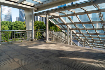 Inside of a modern overhead pedestrian bridge