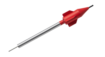 Bright red and silver metallic rocket game dart isolated PNG with Transparent Background