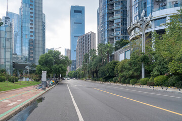Empty urban road and buildings in the city