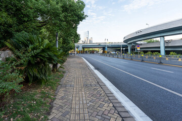 Empty urban road and buildings in the city