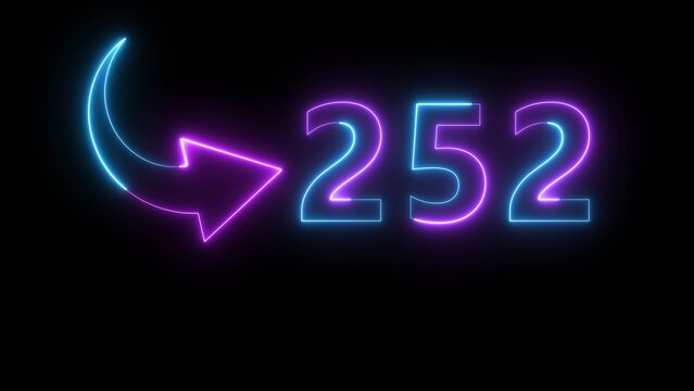 Neon business counting number illustration. Neon 252 number. Neon number with arrow icon. 