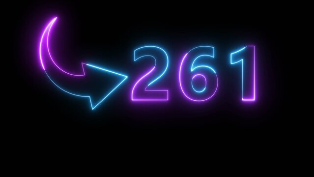 Neon business counting number illustration. Neon 261 number. Neon number with arrow icon. 