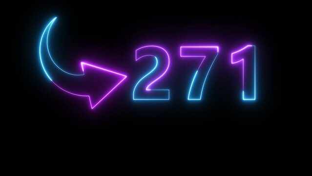 Neon business counting number illustration. Neon 271 number. Neon number with arrow icon. 