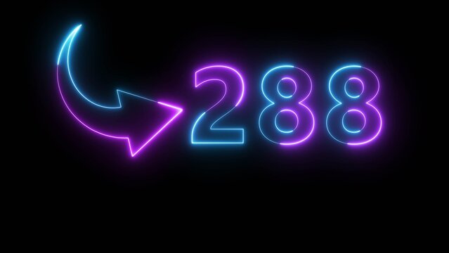 Neon business counting number illustration. Neon 288 number. Neon number with arrow icon. 