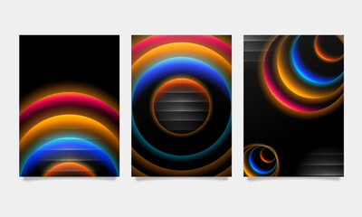 Abstract Neon Futurism: Glowing Rings, Holographic Shapes, and Retro 80s Vibe