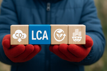 Concept of LCA Life Cycle Assessment. Educational scheme with resources processing, manufacturing, distribution