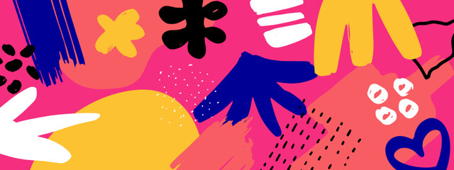 Abstract Colorful Illustration With Bold Doodles Background