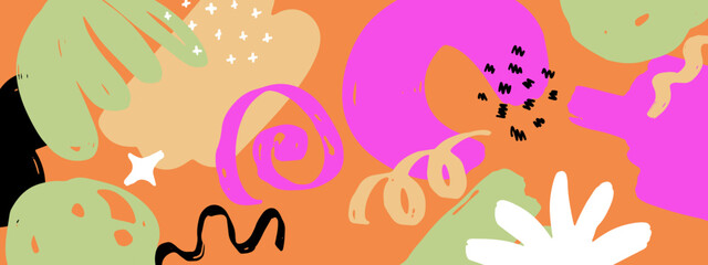 Abstract Colorful Illustration With Bold Doodles on Bright Background