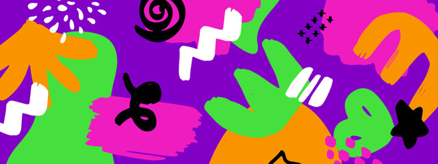 Abstract Colorful Illustration With Bold Doodles on Bright Background